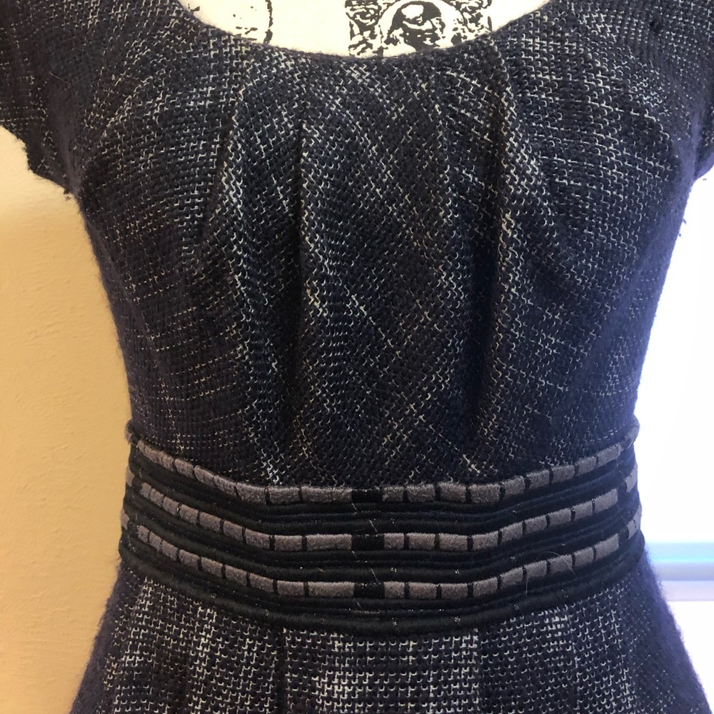 Lela Rose Navy and Black Textured Midi Dress